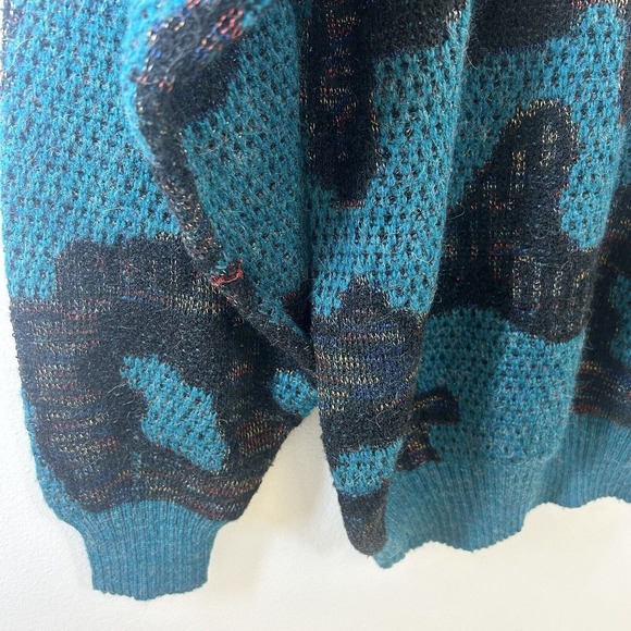 Vintage Bugatchi Sweater Mens M Crew Neck Pullover 90s‎ 80s All Over Print Teal - Picture 7 of 12